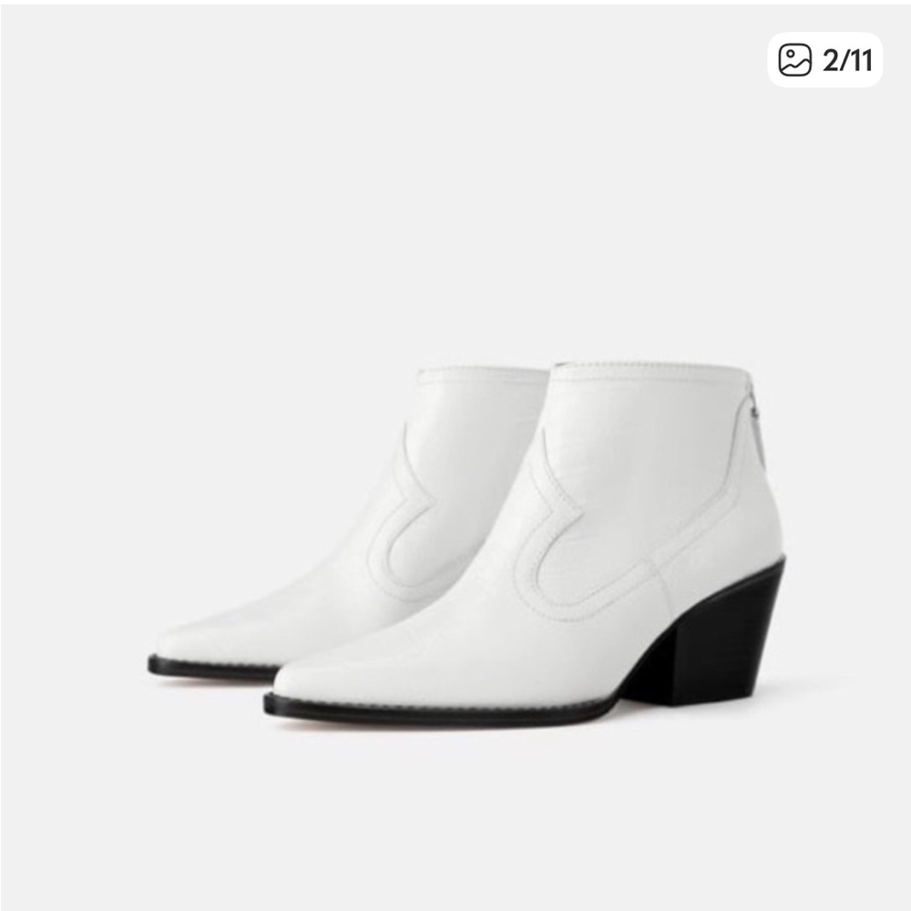 Zara Croc-embossed Leather Ankle Cowboy Boots 37
